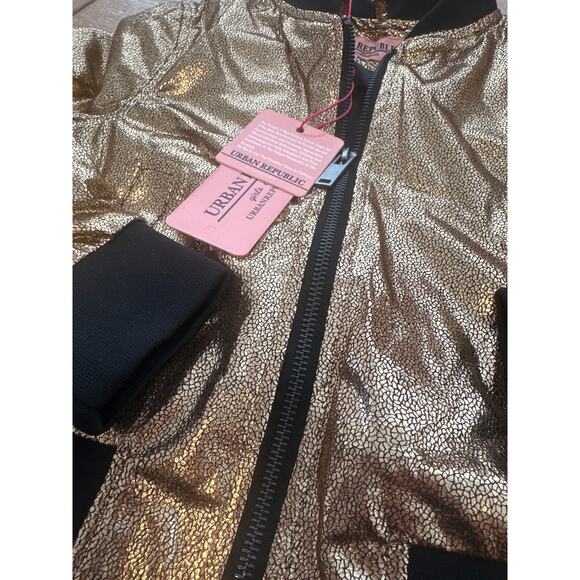 Urban Republic Girls 4-6x Metallic Glitter Bomber Jacket (Gold 5/6) - Picture 2 of 6